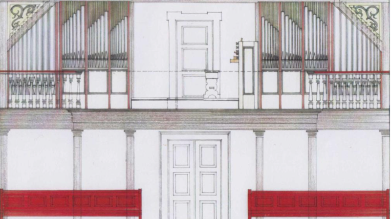 Skisse av et forslag til nytt orgel i Honningsvåg kirke