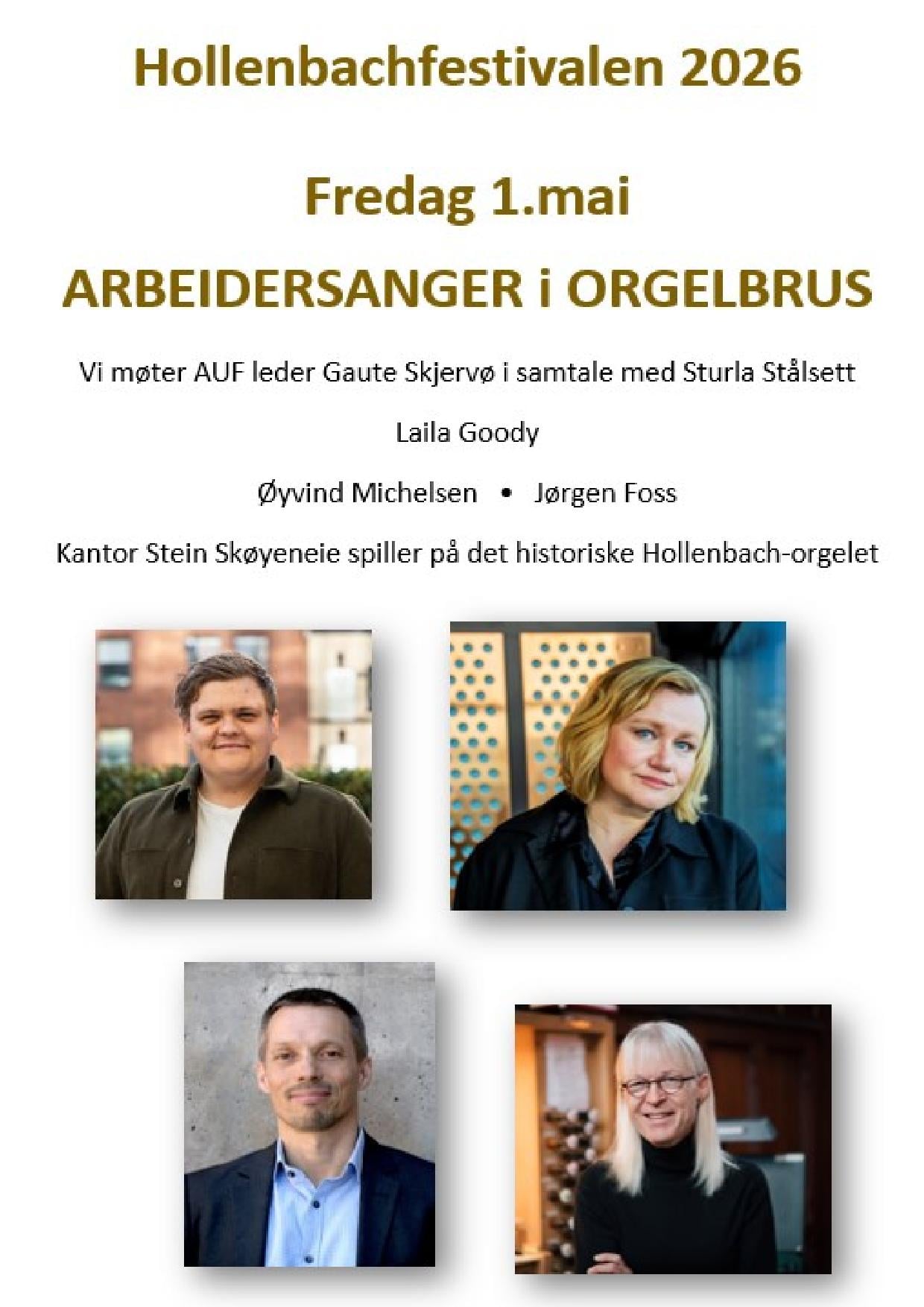 PRogram for arbeidersanger i orgelbrus med bilde av hovedpersonene