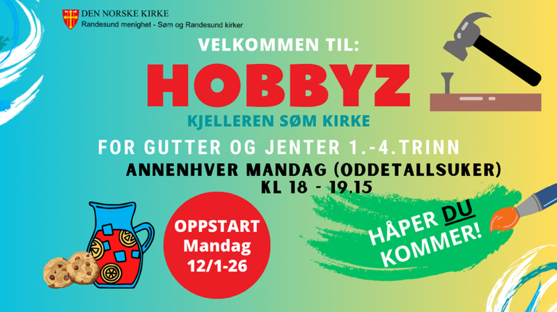 HOBBYZ i kjelleren, Søm kirke - for gutter og jenter 1. - 4. trinn - annenhver mandag 18-19.15