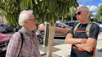 Bilde av Gunnar Salomonsen og Josten Vestbø er frå Los Cristianos, Tenerife, i 2023. Fotograf: Norodd Stavenjord.