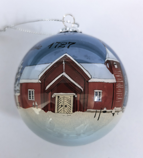 Julekule med bilde av Fåberg Kirke