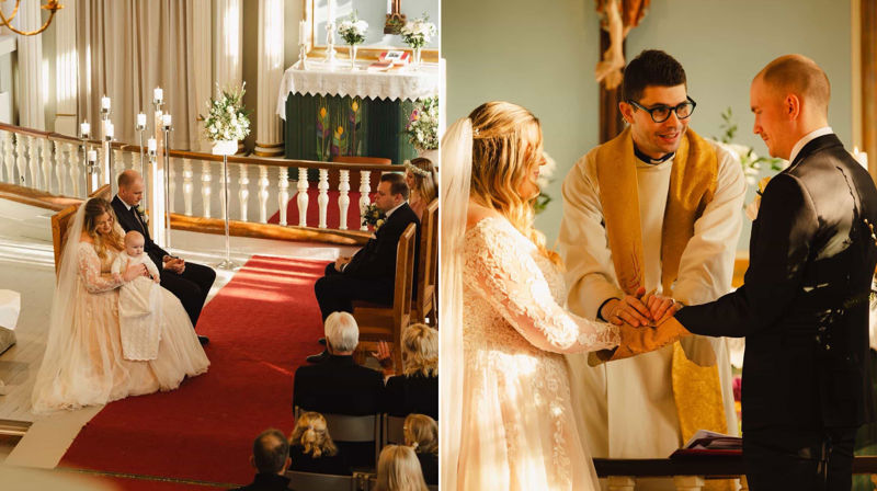 Dåps- og bryllupsseremoniene ble feiret i Vinger kirke. Foto: Lydia GP Photography