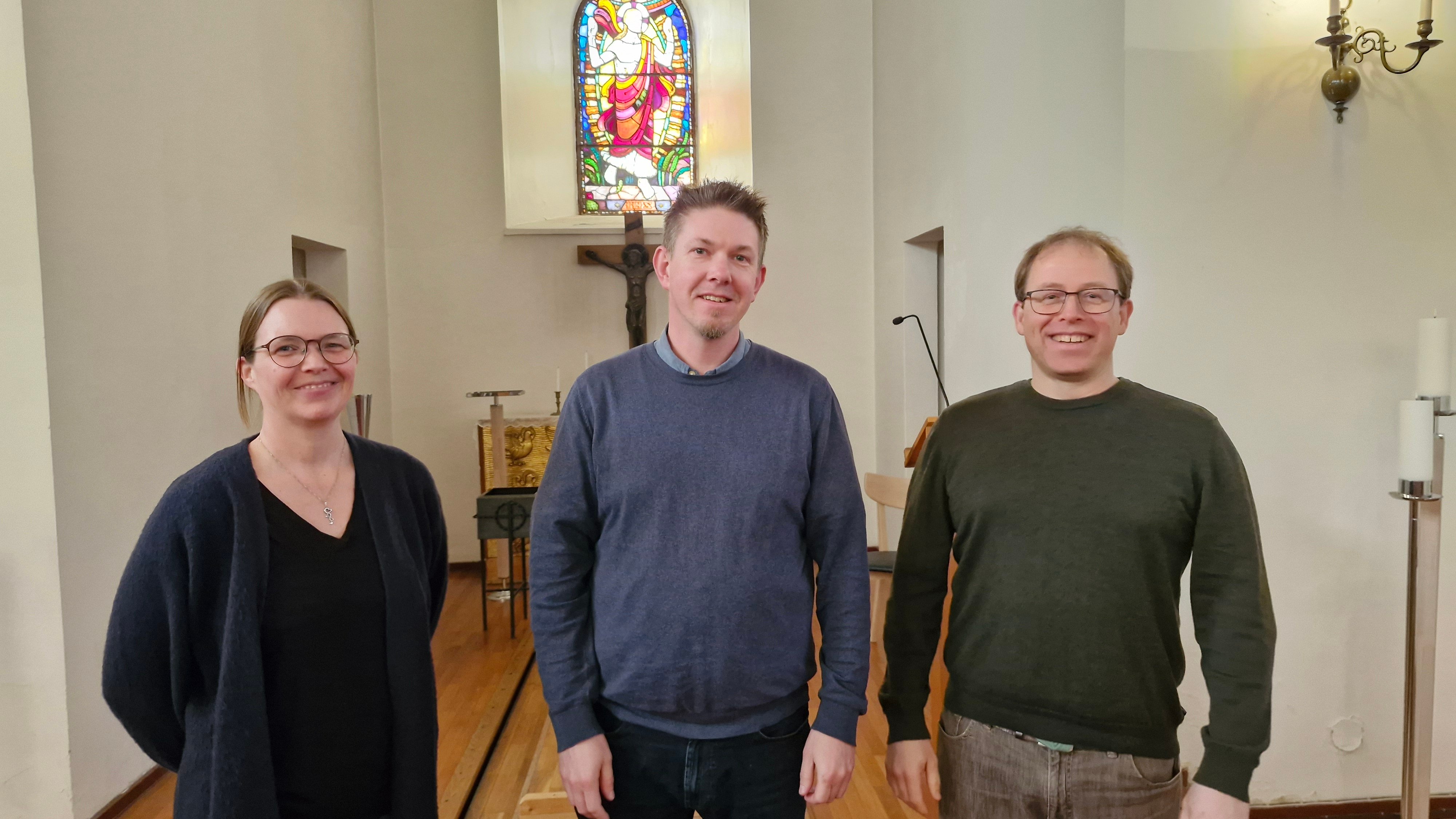 Kirkemusikalskråd fra venstre: Margaret Haugland, Magnus M. Myhre og Vegard Bye.