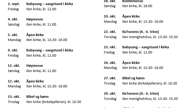 Oktober i Ilen menighet
