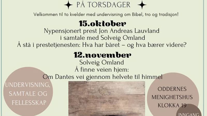 Velkommen til søndagsskole for voksne torsdag 15.oktober.