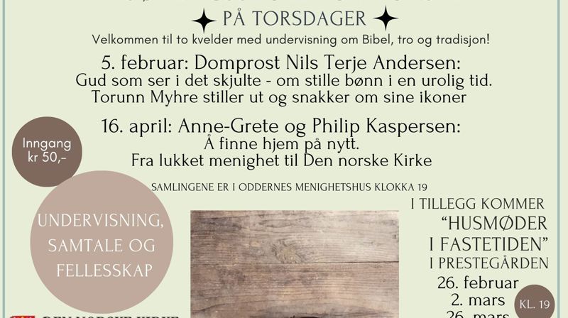 Søndagsskole for voksne - her er programmet for vinteren og våren.
