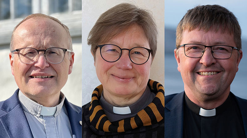 Tre kandidater til å bli biskop i Sør-Hålogaland bispedømme: Hallgeir Elstad, Anne Skoglund og Svein Valle.