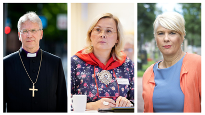Olav Fykse Tveit (preses i Bispemøtet), Sara Ellen Anne Eira (leder i Samisk kirkeråd), Kristin Gunleiksrud Raaum (leder i Kirkerådet).