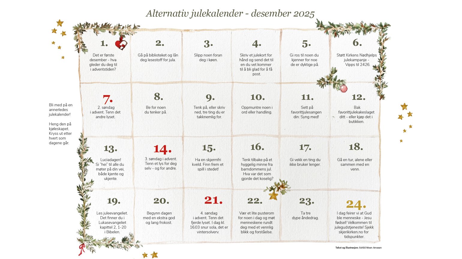 Alternativ julekalender er laget av Åshild Moen Arnesen