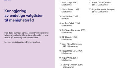 Disse står på valg til menighetsrådet i Søre Ål sokn
