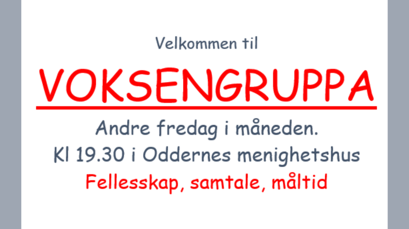 Ny samling med Voksengruppa fredag 10. oktober.