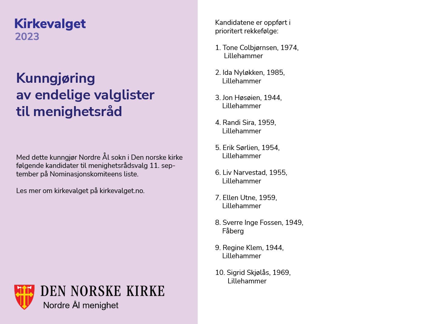 Disse står på valg til Menighetsrådet i Nordre Ål sokn 2023-2027