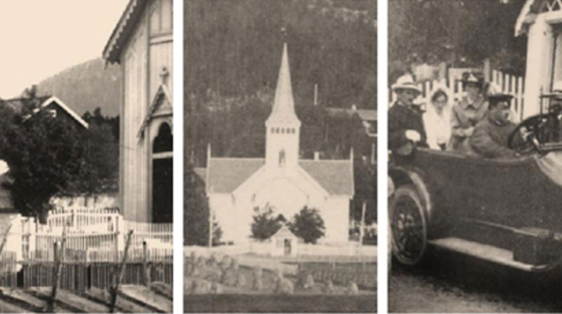 Historiske foto av portalen fra hhv. før 1900, ca 1910 og 1917.