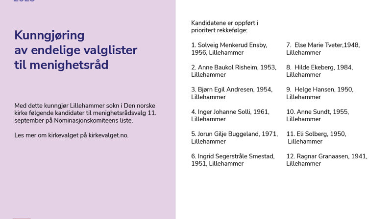 Liste til menighetsrådsvalg 2023