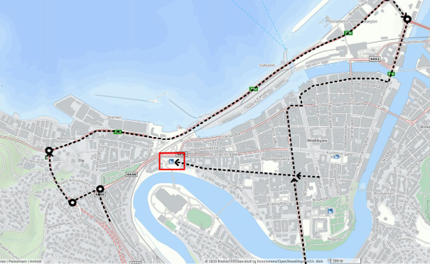 Kart over adkomst til Ilen kirke med bil
