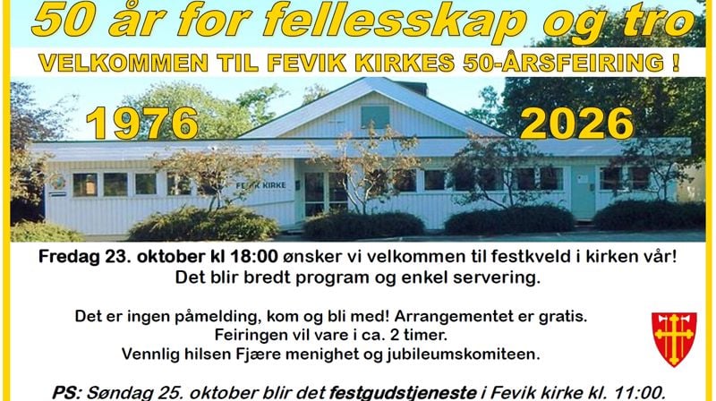 Velkommen til festkveld i Fevik kirke 23/10!