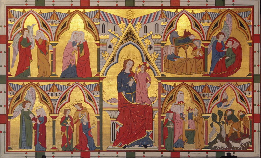 Kyndelsmess eller Jesu fremstilling fra Hamre kirke. Rekonstruksjon av antemensalet. Foto: Frode Inge Helland, fra Kunsthistorie.com. Lisens: CC BY-NC-SA 3.0.