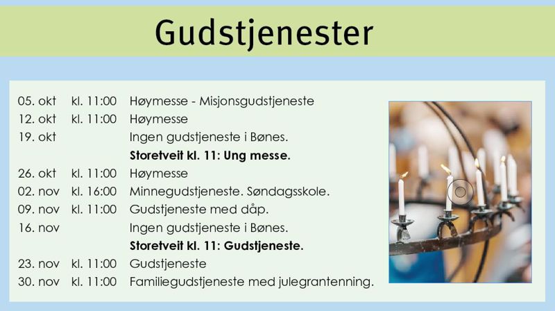 Oversikt over gudstjenester i høst