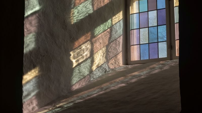 Sollys gjennom vinduet i Hurum middelalderkirke. Foto: Pål A. Berg