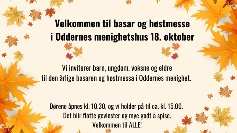 Basar og høstmesse i Oddernes lørdag 18. oktober