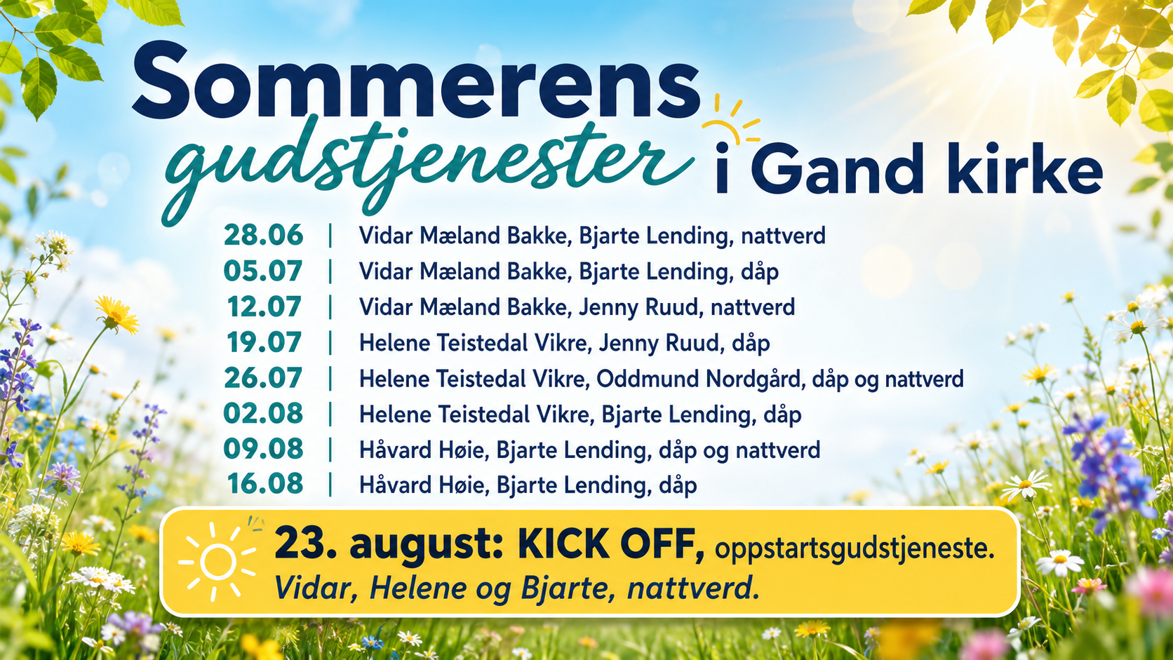 Gudstjenester i Gand, sommeren 2026