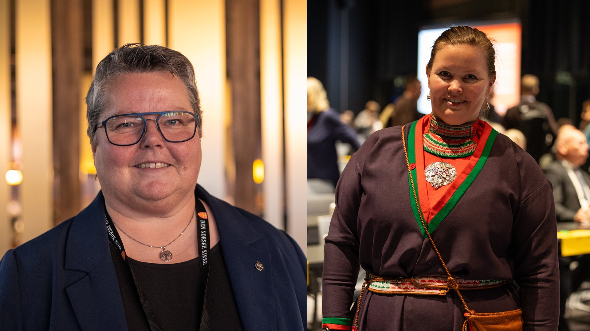 Kristine Sandmæl (t.v.) er gjenvalgt som leder i Mellomkirkelig råd og gjenvalgt leder av Samisk Kirkeråd May Bente Anita Jønsson (t.h). 