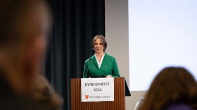 Kjersti Toppe er barne- og familieminister og talte til Kyrkjemøtet 2024 torsdag. Foto: Kyrkjerådet