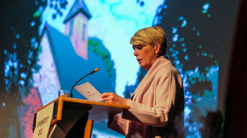 Kirkerådsleder Kristin Gunleiksrud Raaum på Kirkemøtet 2021. Foto: Den norske kirke