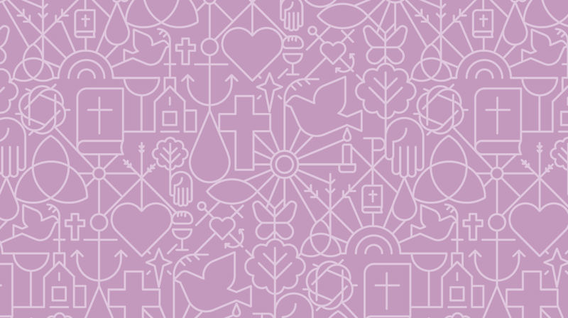 Kirkens mønster med mange små elementer som kors, hjerte, vanndråpe med mer.