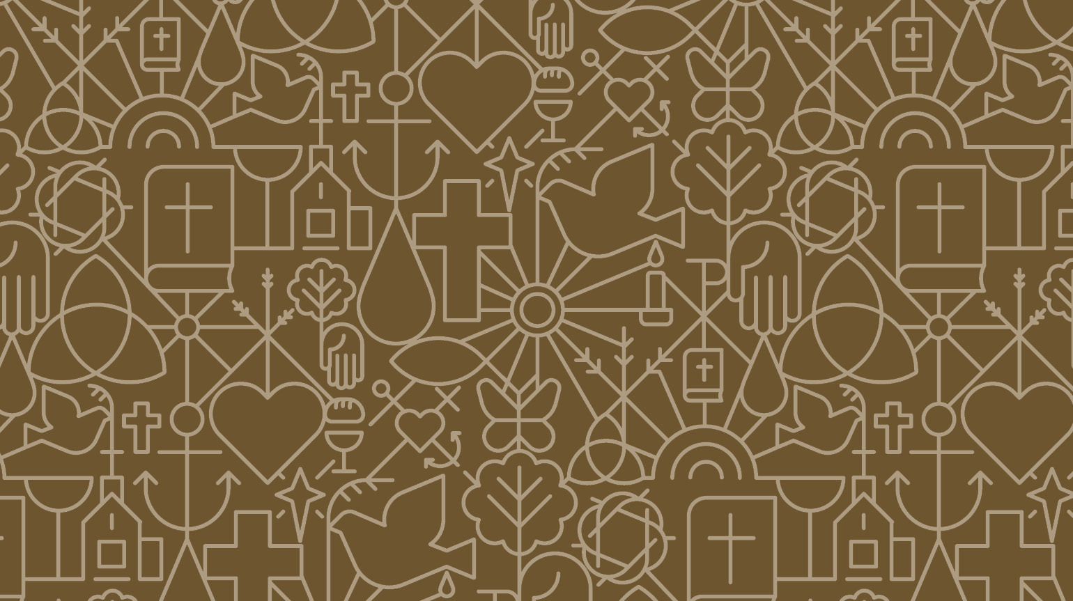 Kirkens mønster med mange små elementer som kors, hjerte, vanndråpe med mer. 