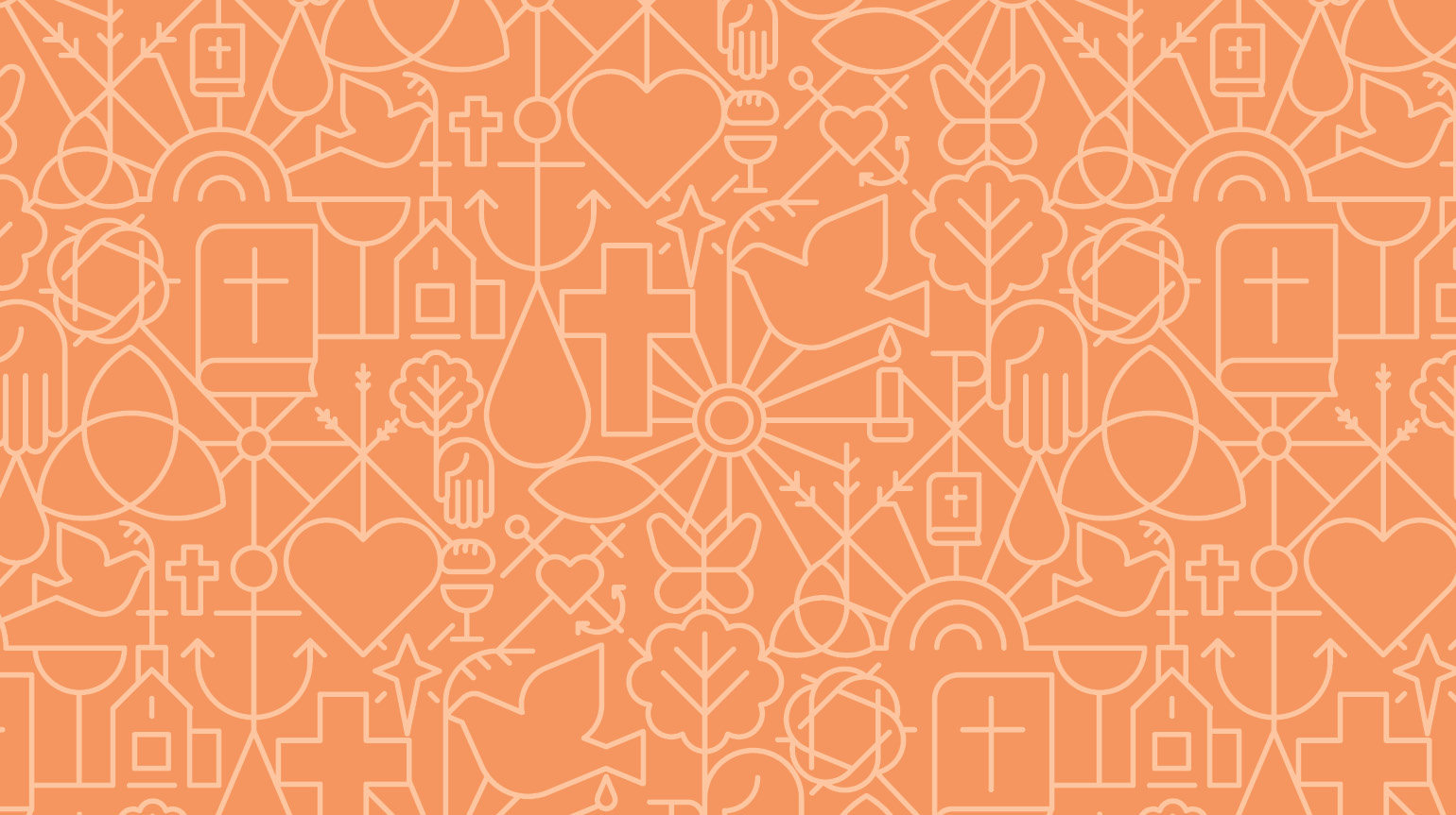 Kirkens mønster med mange små elementer som kors, hjerte, vanndråpe med mer. 