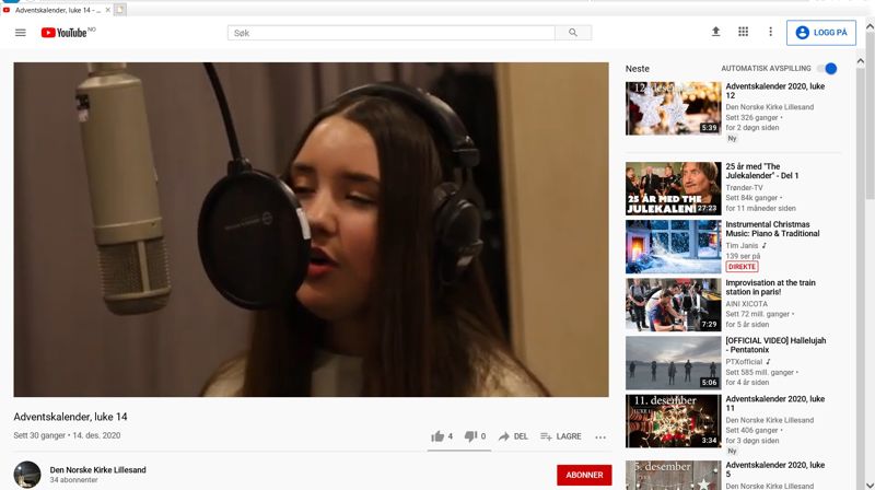 Ane Almås synger "Mary did you know" i julekalenderen fra Lillesand og Høvåg menigheter