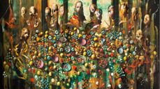 Her er et utsnitt av ett av maleriene som skal vises i forbindelse med utstillingen i Kristiansand domkirke i vinter