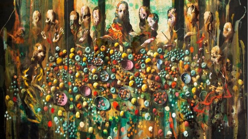 Her er et utsnitt av ett av maleriene som skal vises i forbindelse med utstillingen i Kristiansand domkirke i vinter