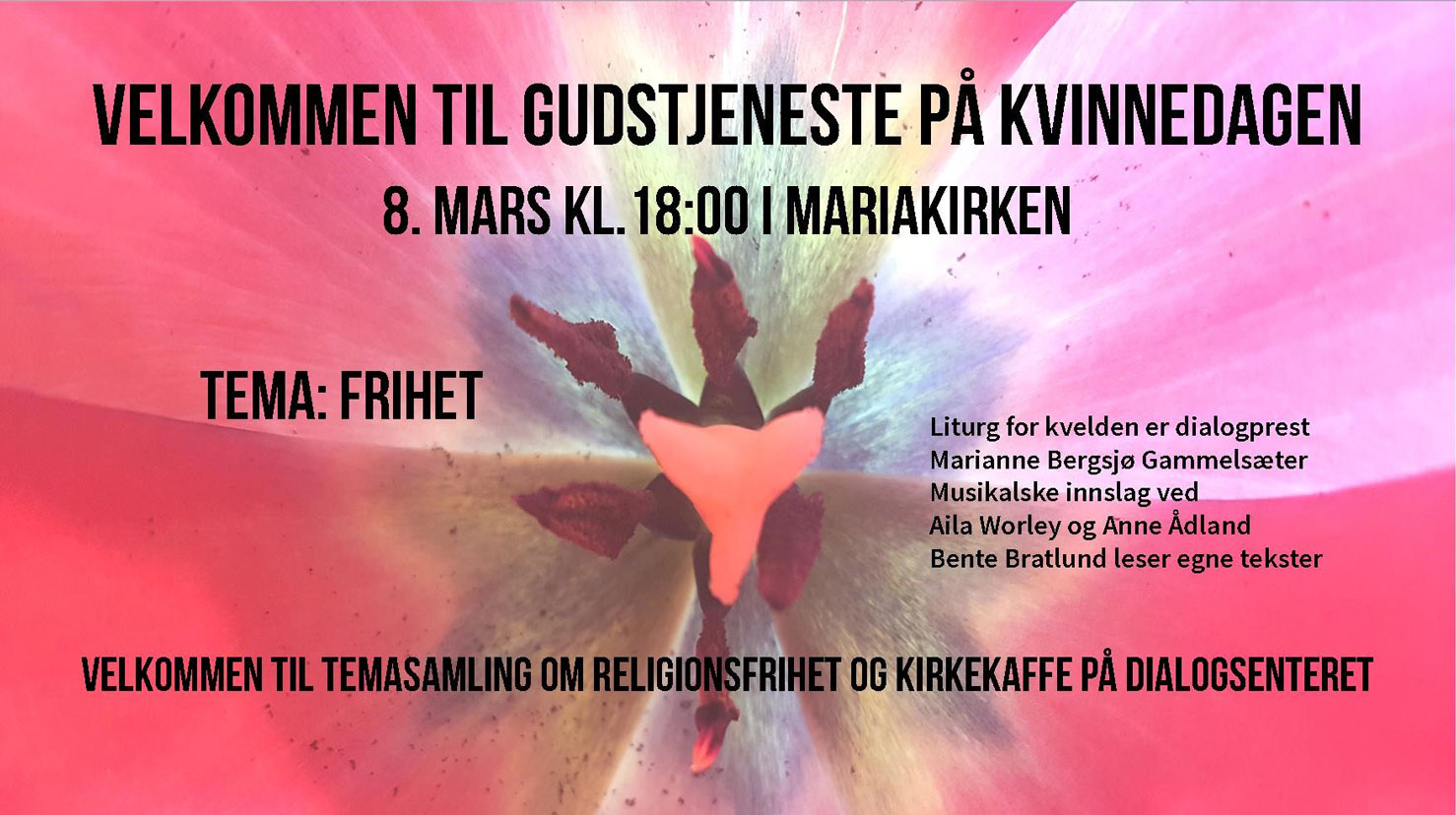 8.mars-gudstjeneste i Mariakirken kl.18 og temamøte på Dialogsenteret