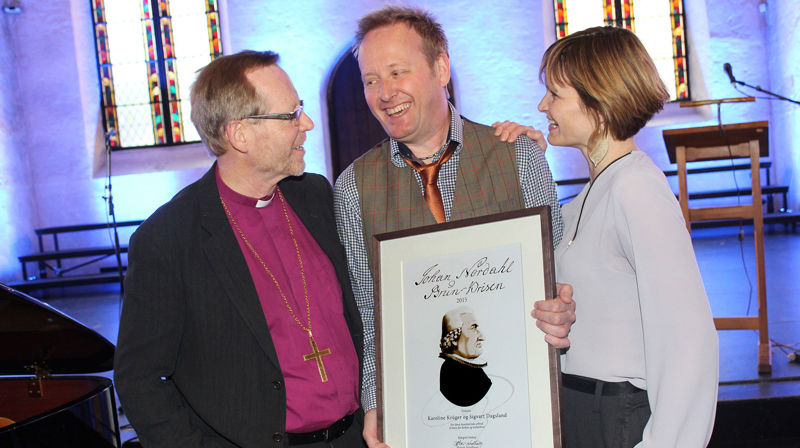 Karoline Krüger og Sigvart Dagsland fekk Johan Nordahl Brun-prisen.