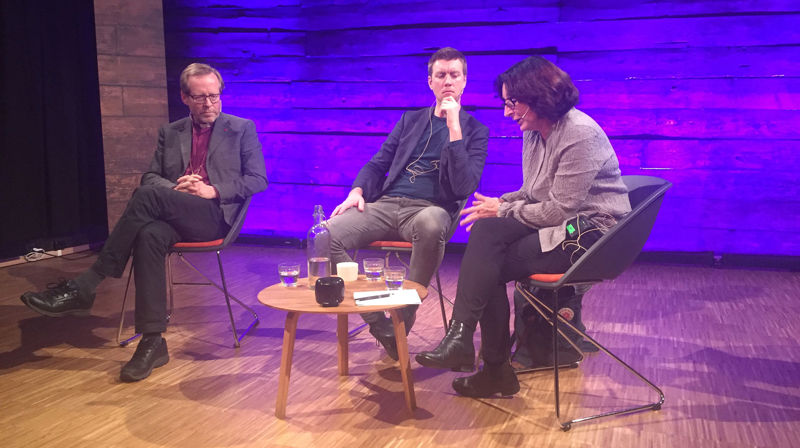 Kristin Miele var gjest hos Halvor Nordhaug og Håvard Nyhus på årets siste "På trua laus". Foto: Eli Beate Presthus Nilsen