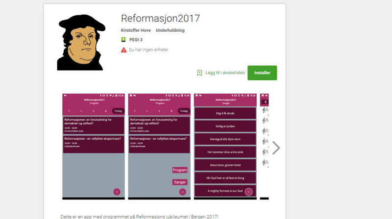 App-en Reformasjon2017 er utvikla av Kristoffer Hove.