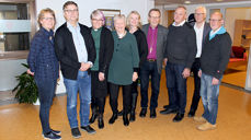 Det nye bispedømerådet i Bjørgvin. Frå venstre: Turid Fjose, Vemund Atle Øiestad (leiar), Astrid Fylling, Oddny Miljeteig (nestleiar), Kjersti Gautestad Norheim, biskop Halvor Nordhaug, Per Hilleren, Karl Johan Kirkebø og Stein Oltedal. Nora Sætre Baartveit var ikkje til stades då biletet vart teke.