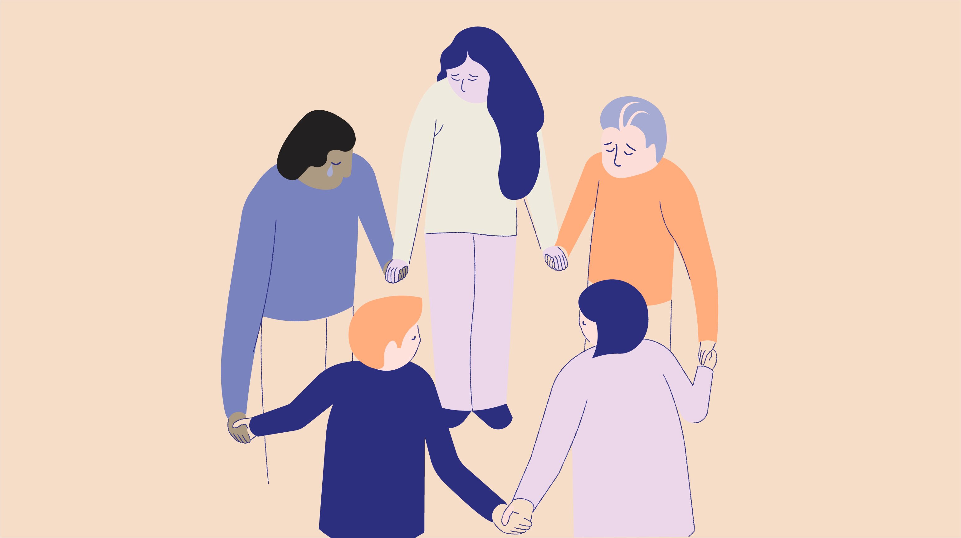 Det er ikkje godt å vere åleine i sorga. Nettverksstøtte i sorg er eit av tema i Sorgmånaden 2021. Ill:Miksmaster