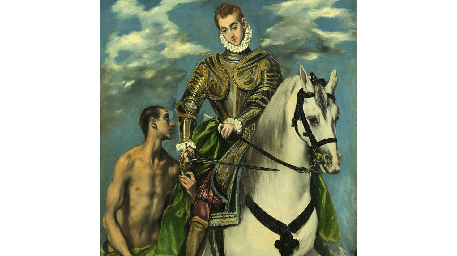 St. Martin deler kappa si med ein tiggar.  Malt av El Greco (ca 1597). Kjelde: Wikimedia Commons.