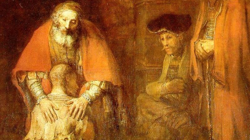 Den bortkomne sonen av Rembrandt er eitt av kunstverka i databasen oppbyggeligeeksempler.no som blir omtalt i vårens siste kirkeakademi. (Bilde henta frå ibiblio.net)