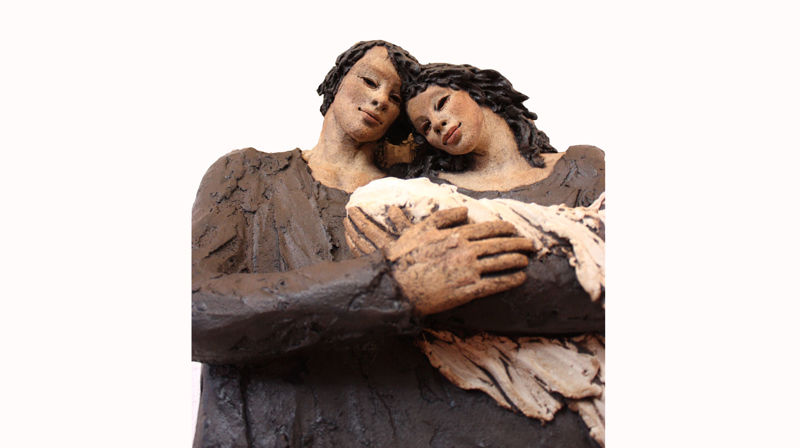 Frå kunstverket "Kjærligheten" i Olsvik kyrkje av kjeramikar Ingunn Dahlin og kalligraf Bas Vlam