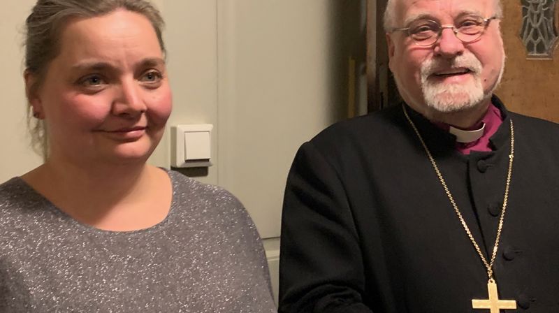 Leder av bispedømmerådet Karin Elin Berg og biskope Atle Sommerfeldt på årets nyttårsmottagelse