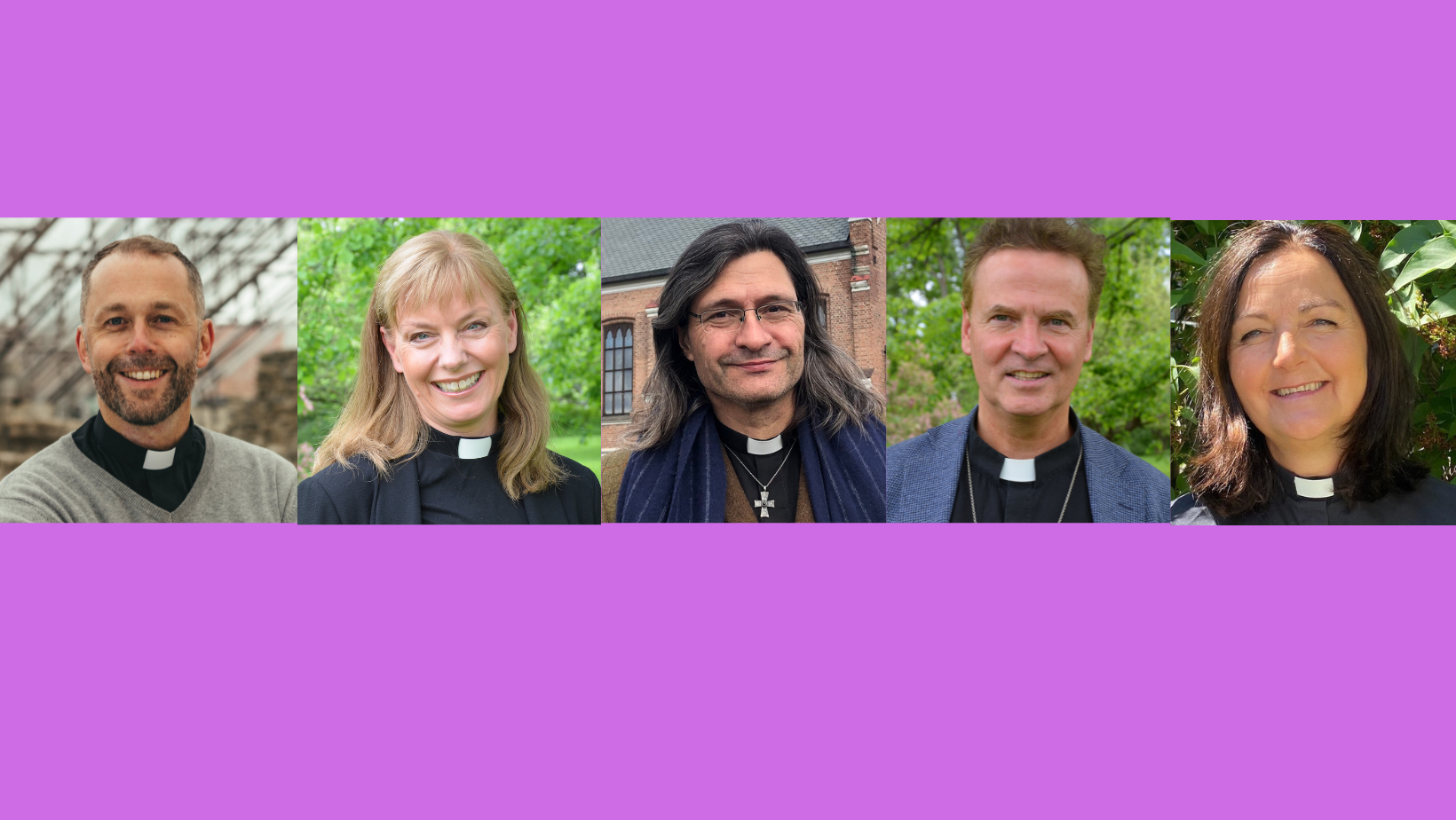 Her er de nominerte fv: Prost i Sør-Østerdal Ole Kristian Bonden, Sokneprest i Glemmen (Borg) Hege Elisabeth Fagermoen, Prost i Sør-Gudbrandsdal Tor Even Fougner, Prost i Sandefjord Raag Rolfsen og Sokneprest i Frogner (Oslo) Margunn Sandal. Fotomontasje Jorun Vang