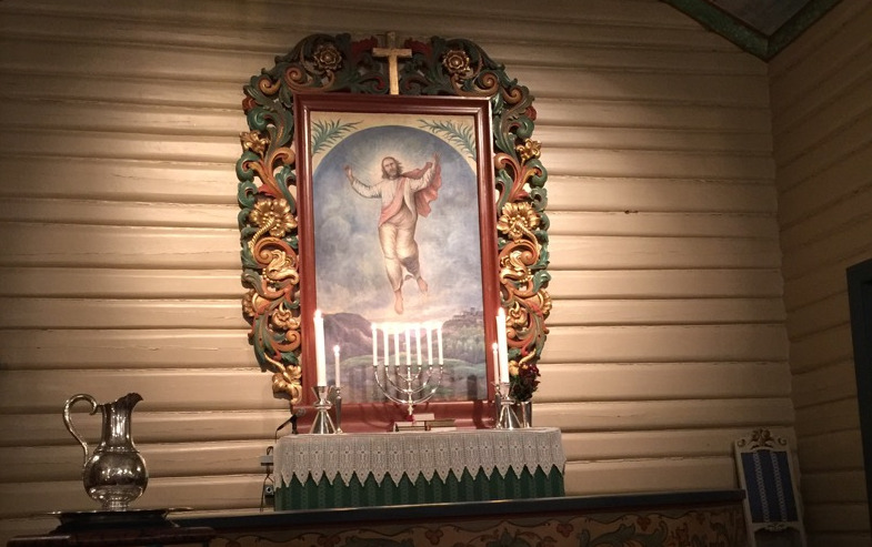 "...fór opp til himmelen...", Altertavlen i Dalen kirke, Dalholen i Folldal. Foto: Kirken.no 