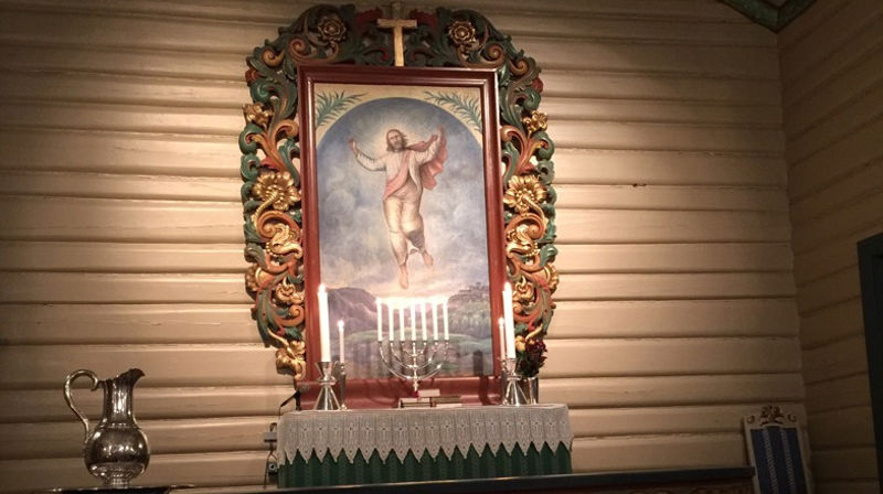 "...fór opp til himmelen...", Altertavlen i Dalen kirke, Dalholen i Folldal. Foto: Kirken.no