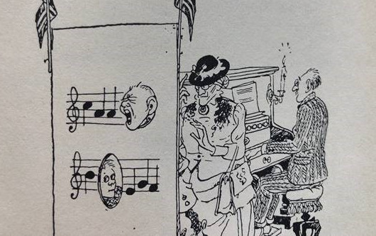 Søndagsskole med Gamle Gudlaug. Ill. fra "Simen" av Kjell Aukrust, gjengitt med tillatelse fra Aukruststiftelsen