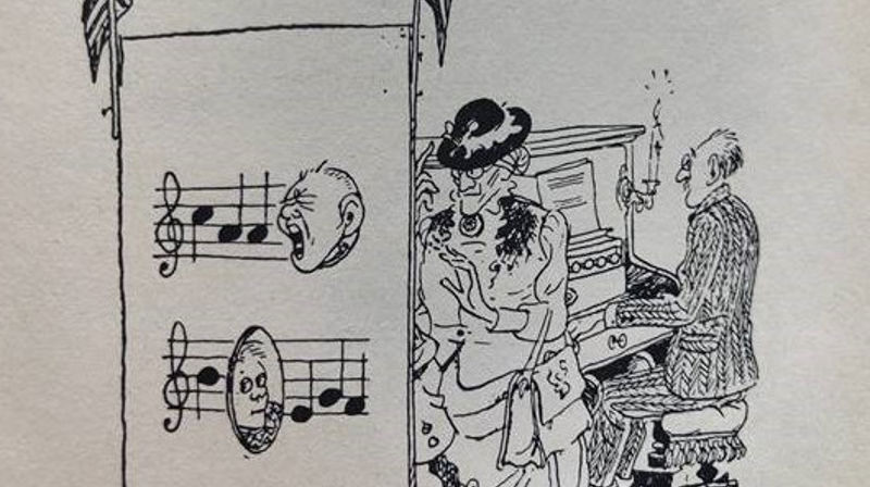 Søndagsskole med Gamle Gudlaug. Ill. fra "Simen" av Kjell Aukrust, gjengitt med tillatelse fra Aukruststiftelsen