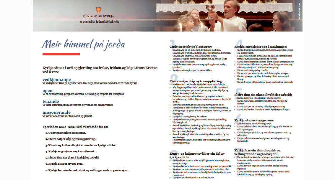 Visjonsdokument og strategiplan 2019 - 2021 er mellom sakene Møre bispedømeråd drøftar under møtet fredag 14. desember. 